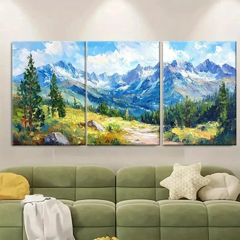 3pcs Lush Greenery and Snow Peaks ji   Wall Art Set Canvas Framed 50x70cm - High Quality Print 100% Australian Made Wall Canvas Ready to Hang - Bella Home Decor