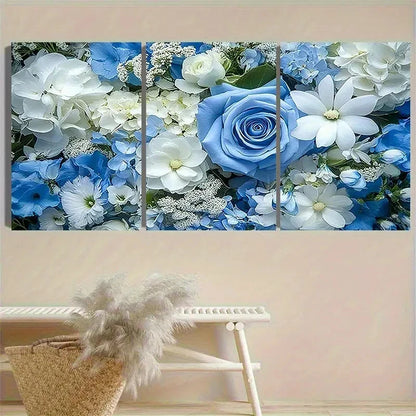 3pcs Blue and White Floral ArranSynthetic Wall Art Set Canvas Framed 50x70cm - High Quality Print 100% Australian Made Wall Canvas Ready to Hang - Bella Home Decor