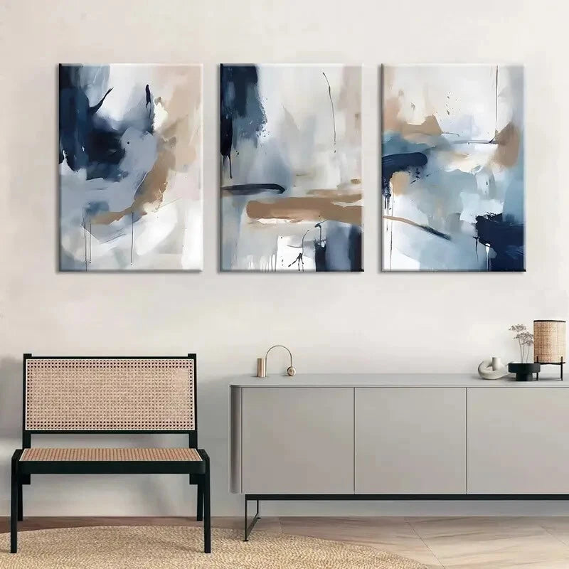 3pcs Navy Blue & Brown Abstract Modern Perfect Wall Art Set Canvas Framed 60x90cm - High Quality Print 100% Australian Made Wall Canvas Ready to Hang - Bella Home Decor