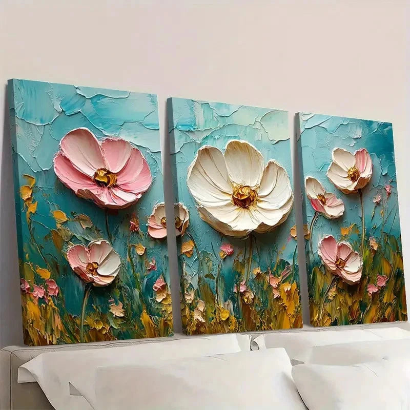3pcs White Roses Pink Flowers  RT   Wall Art Set Canvas Framed 40x60cm - High Quality Print 100% Australian Made Wall Canvas Ready to Hang
