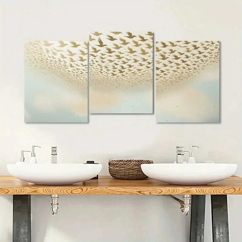 3pcs Golden & White Flock Versatile Animal  Wall Art Set Canvas Framed 40x60cm - High Quality Print 100% Australian Made Wall Canvas Ready to Hang - Bella Home Decor