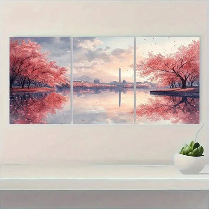 3pcs Cherry Blossom & Washington Monument Metal Print Ready to Hang Art - Bella Home Decor