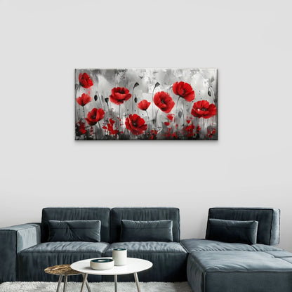 Poppies Black White Wall Art Canvas Office Home Room Framed 120x60cm