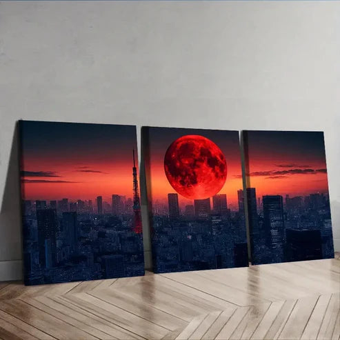 3pcs The Moon Over the City Wall Art Set Canvas Unframed - High Quality Print 100% Australian Made Wall Canvas