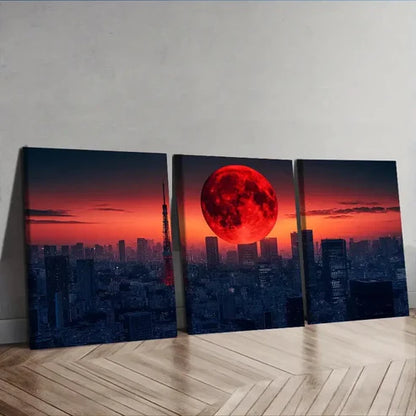 3pcs The Moon Over the City Wall Art Set Canvas Unframed - High Quality Print 100% Australian Made Wall Canvas