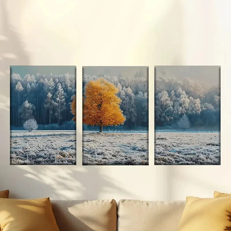 3pcs Quiet pine forest in winter Wall Art Set Canvas Framed 50x70cm - High Quality Print 100% Australian Made Wall Canvas Ready to Hang