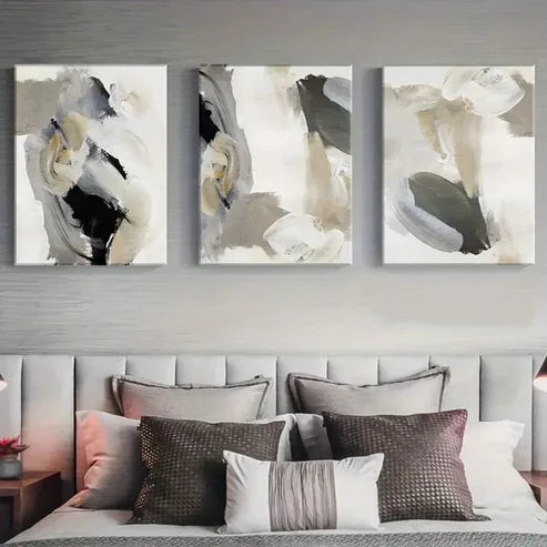 3pcs Black Beige Grey Art with Golden Wall Art Set Canvas Unframed - High Quality Print 100% Australian Made Wall Canvas