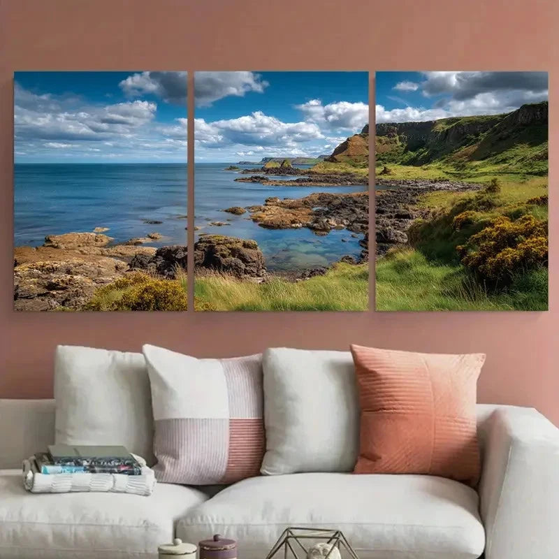 3pcs Cullen Beach Scotland Illustration Wall Art Set Canvas Framed 40x60cm - High Quality Print 100% Australian Made Wall Canvas Ready to Hang - Bella Home Decor