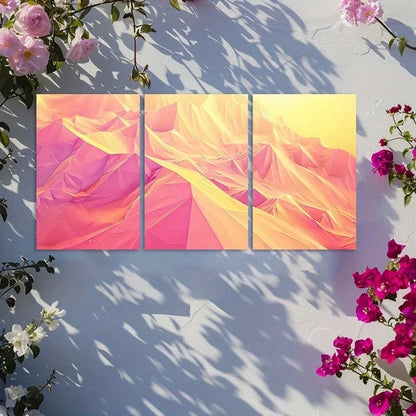 3pcs Modern Polygons in Yellow and Pink Abstract Metal Print Ready to Hang Art