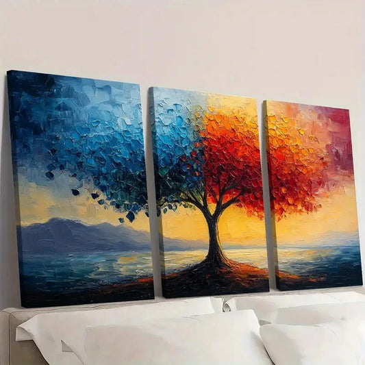3pcs Tree Oil Painting Colorful Art RT Wall Art Set Canvas Framed 60x90cm - High Quality Print 100% Australian Made Wall Canvas Ready to Hang