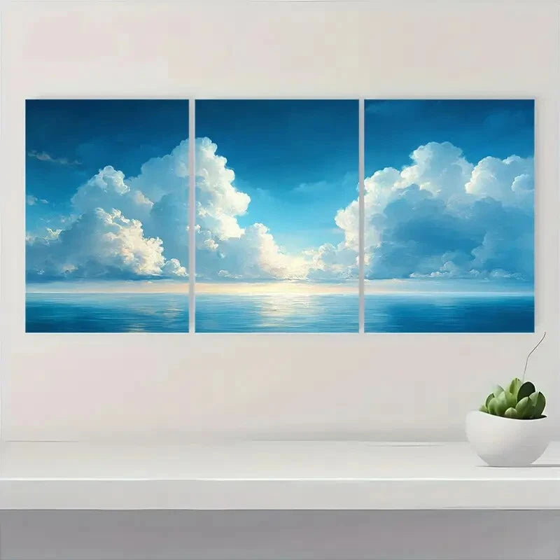 3pcs Country White Cloudy Blue Sky Landscape Metal Print Ready to Hang Art
