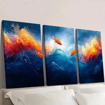 3pcs Vibrant Abstract Ocean Life OL Wall Art Set Canvas Unframed - High Quality Print 100% Australian Made Wall Canvas