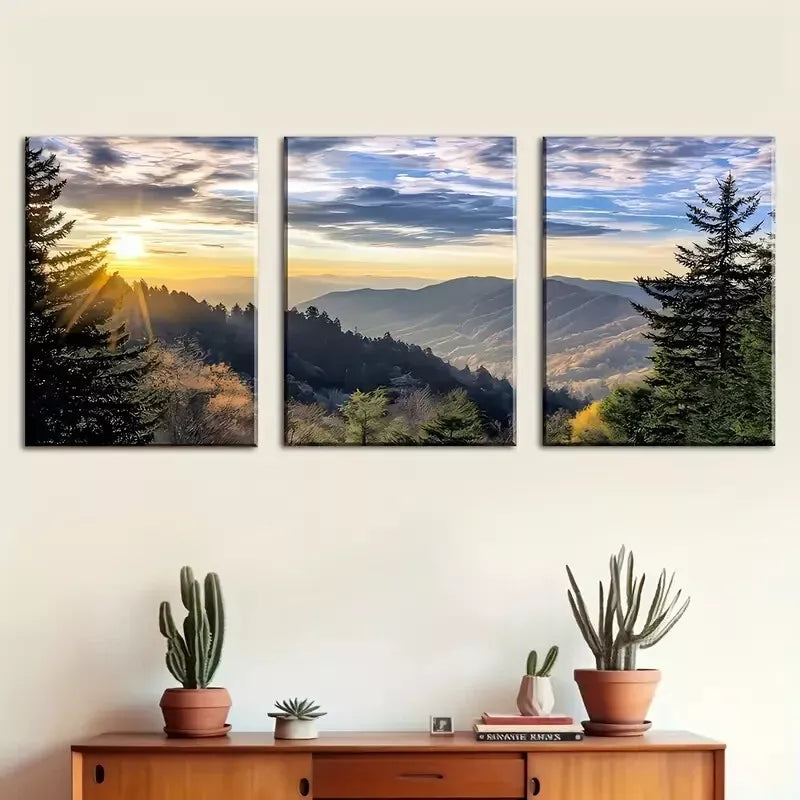 3pcs Featuring Mountain Sunset Forest Nature Wall Art Set Canvas Framed 40x60cm - High Quality Print 100% Australian Made Wall Canvas Ready to Hang