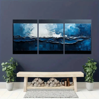 3pcs Textured Abstract Painting Black and White Metal Print Ready to Hang Art - Bella Home Decor