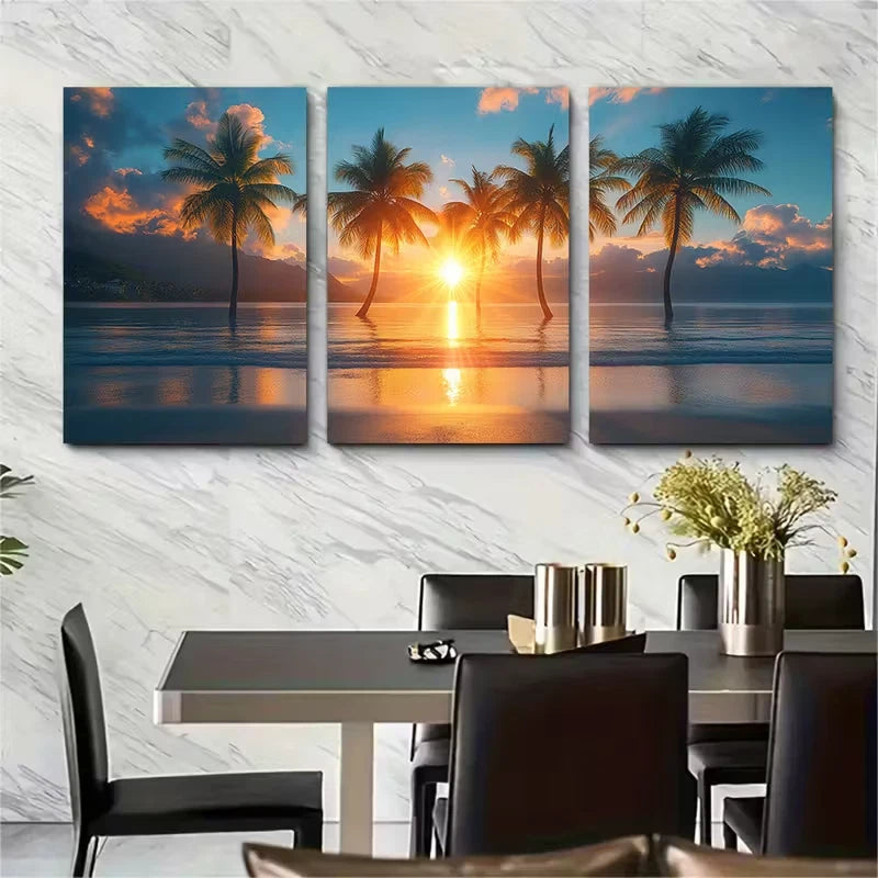3pcs Tropical Palm Tree Landscape Metal Print Ready to Hang Art