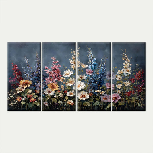 4pcs Textured Colourful Floral Garden Landscape Wall Art Canvas Framed 45x80cm - High Quality Print 100% Australian Made Wall Canvas Ready to Hang