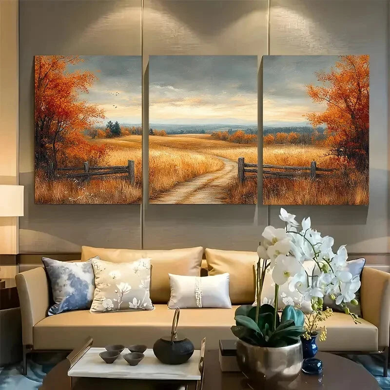 3pcs Rustic Autumn Countryside Fall Field Metal Print Ready to Hang Art