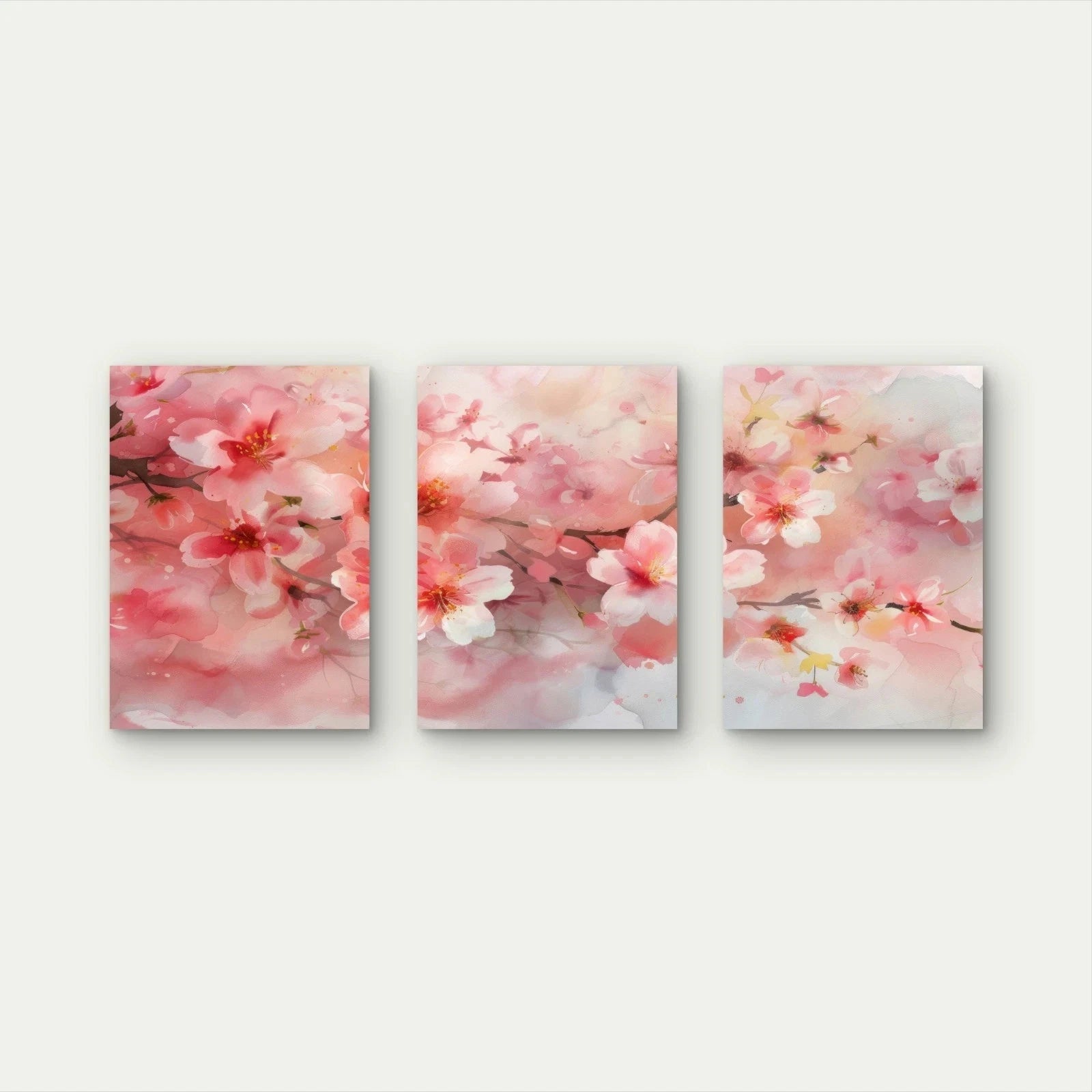 3pcs Soft Pink Watercolor Cherry Blossom Wall Art Set Canvas Framed 50x70cm - High Quality Print 100% Australian Made Wall Canvas Ready to Hang - Bella Home Decor