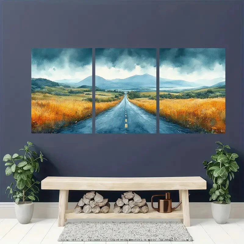 3pcs Ring of Kerry Watercolor Road Landscape Scene Metal Print Ready to Hang Art - Bella Home Decor