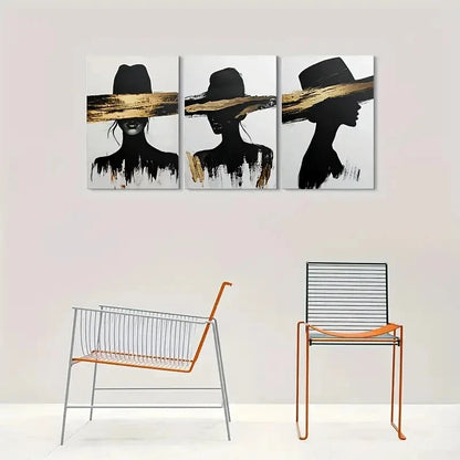 3pcs Black White and Golden Silhouette Metal Print Ready to Hang Art - Bella Home Decor