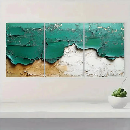 3pcs Abstract Green & White Textured Metal Print Ready to Hang Art - Bella Home Decor