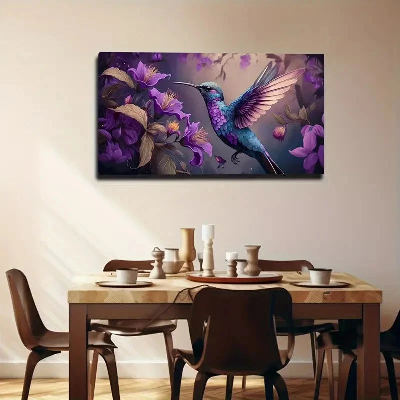 Vibrant Purple Hummingbird Wall Art Canvas Office Home Room Framed 120x60cm