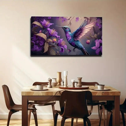 Vibrant Purple Hummingbird Wall Art Canvas Office Home Room Framed 120x60cm