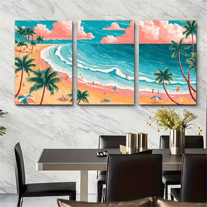 3pcs Vintage Abstract Beach Landscapes Metal Print Ready to Hang Art