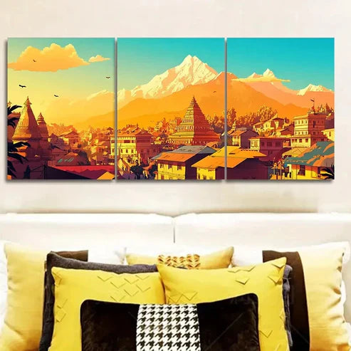 3pcs The city of Nuwakot Wall Art Set Canvas Unframed - High Quality Print 100% Australian Made Wall Canvas
