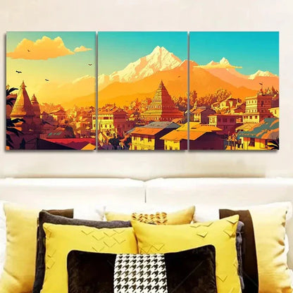 3pcs The city of Nuwakot Wall Art Set Canvas Unframed - High Quality Print 100% Australian Made Wall Canvas