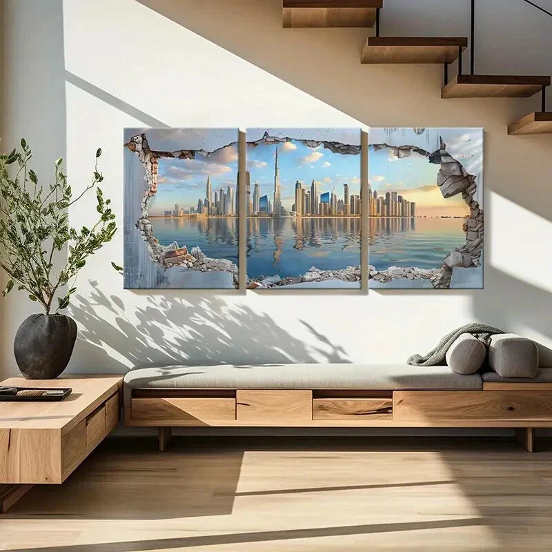 3pcs Cityscape Modern Architecture Skyline Metal Print Ready to Hang Art - Bella Home Decor