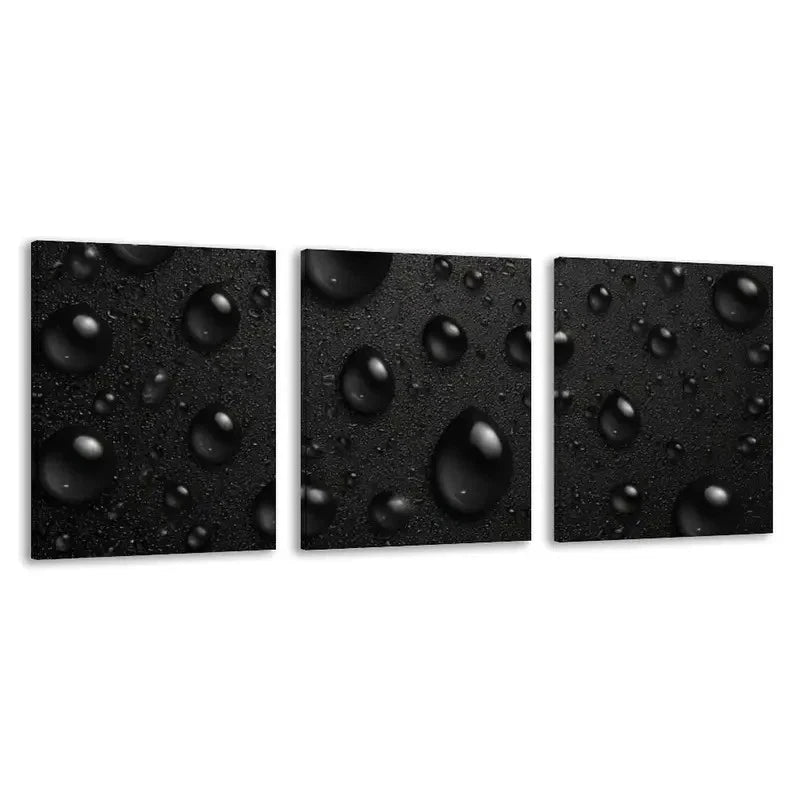 3pcs Black Water Droplets On A Dark Surface   Wall Art Set Canvas Framed 50x70cm - High Quality Print 100% Australian Made Wall Canvas Ready to Hang - Bella Home Decor