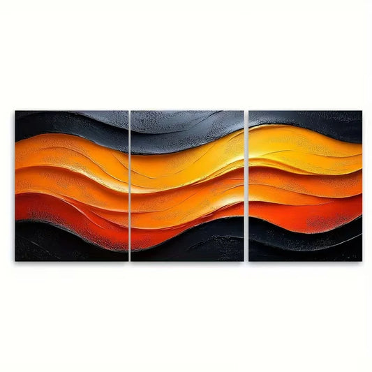 3pcs Urban Abstract Wavy Orange Yellow Black Desig Metal Print Ready to Hang Art