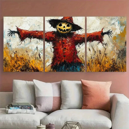 3pcs Scarecrow Halloween Illustration Metal Print Ready to Hang Art