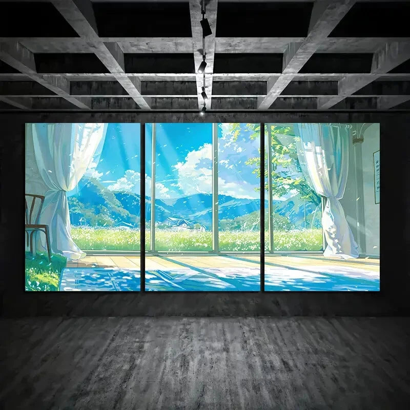 3pcs Sunlight Through Window Blue Sky Metal Print Ready to Hang Art