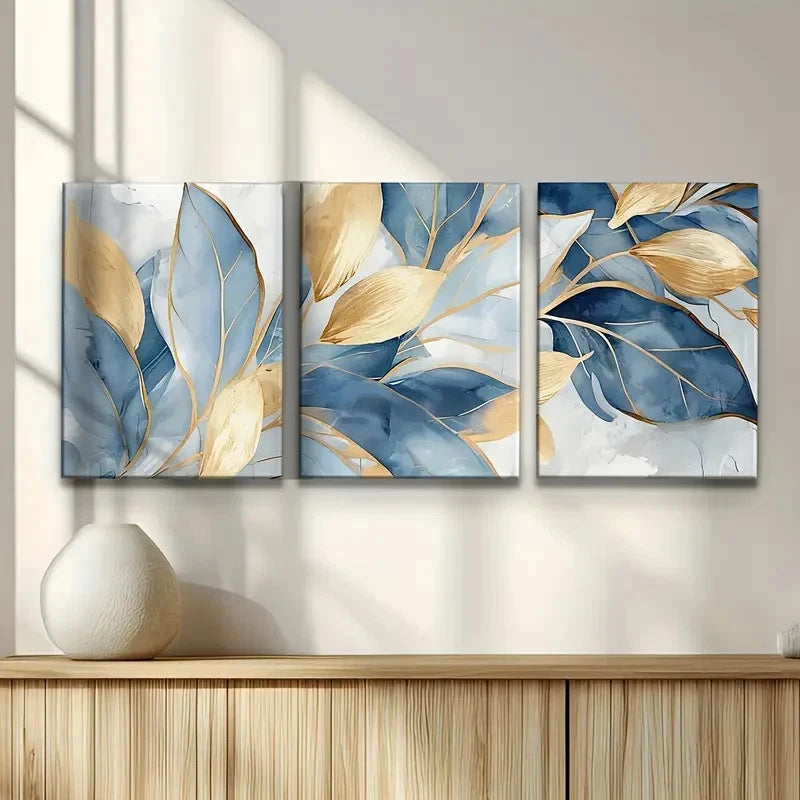 3pcs Abstract Leaf Art Painting Metal Print Ready to Hang Art - Bella Home Decor