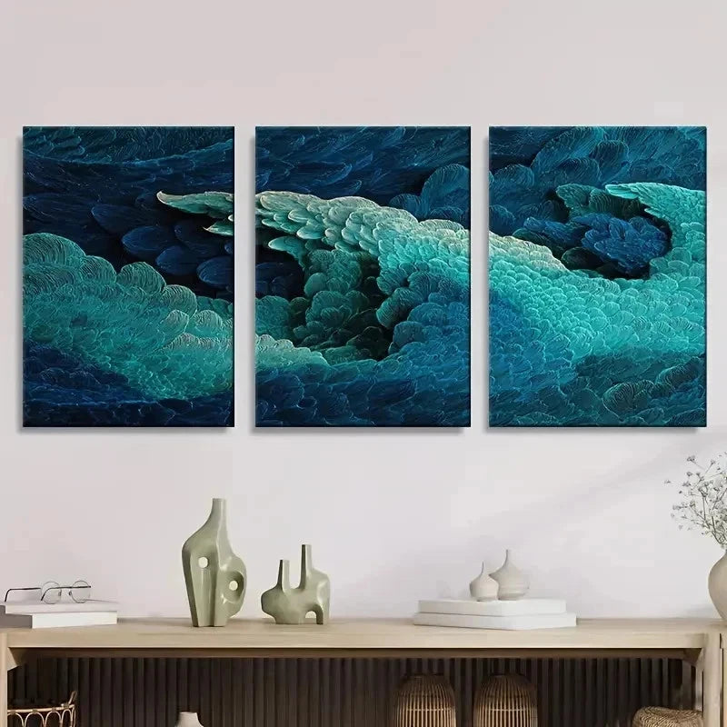 3pcs Crazy Waves Pear Rooster Abstract Wall Art Set Canvas Framed 50x70cm - High Quality Print 100% Australian Made Wall Canvas Ready to Hang - Bella Home Decor
