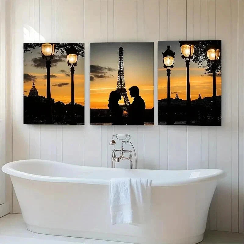 3pcs Romantic Paris Sunset Love Nature Wall Art Set Canvas Framed 50x70cm - High Quality Print 100% Australian Made Wall Canvas Ready to Hang