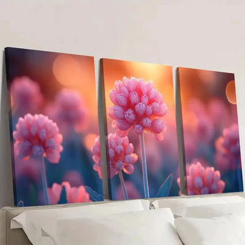 3pcs Armeria Maritima Flower Painting E Wall Art Set Canvas Unframed - High Quality Print 100% Australian Made Wall Canvas - Bella Home Decor