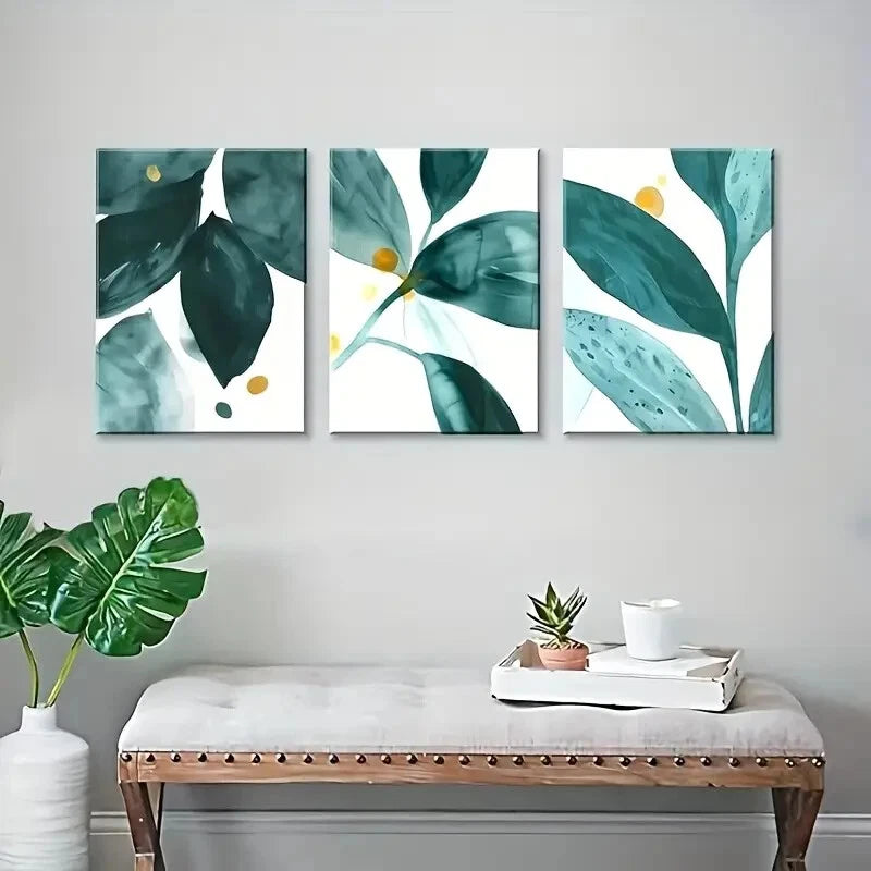 3pcs Green Leaves Abstract Botanical Metal Print Ready to Hang Art