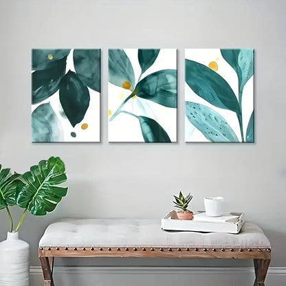 3pcs Green Leaves Abstract Botanical Metal Print Ready to Hang Art
