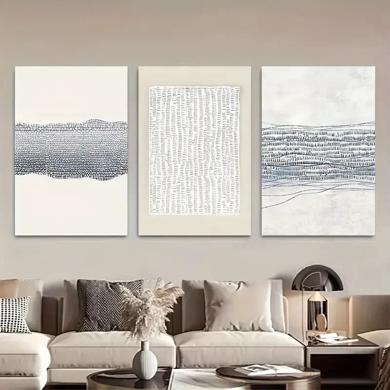 3pcs Blue White Abstract Illustration Print Metal Print Ready to Hang Art - Bella Home Decor