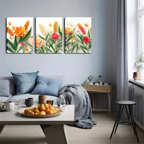 3pcs Warm Colors In A Variety Of Flowers Wall Art Canvas Unframed - High Quality Print 100% Australian Made Wall Canvas