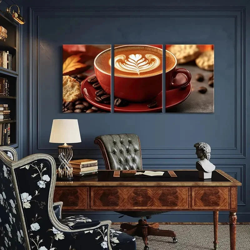 3pcs Artistic Coffee Latte Art Warm Beverage Metal Print Ready to Hang Art - Bella Home Decor