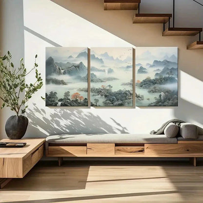 3pcs Serene Chinese Traditional Landscape Metal Print Ready to Hang Art - Bella Home Decor