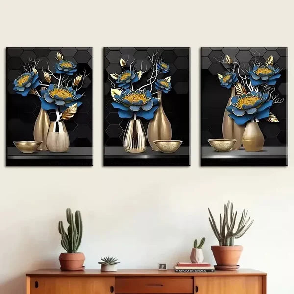 3pcs Modern and fashionable flower potted Wall Art Set Canvas Framed 60x90cm - High Quality Print 100% Australian Made Wall Canvas Ready to Hang - Bella Home Decor