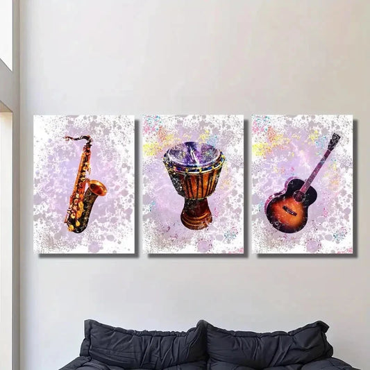 3pcs Saxophone bass drum guitar Metal Print Ready to Hang Art
