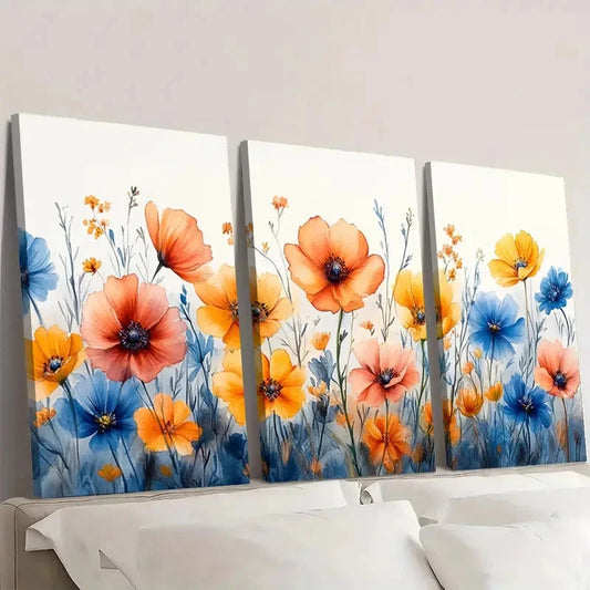 3pcs Wildflower Meadow Art rt Wall Art Set Canvas Framed 50x70cm - High Quality Print 100% Australian Made Wall Canvas Ready to Hang