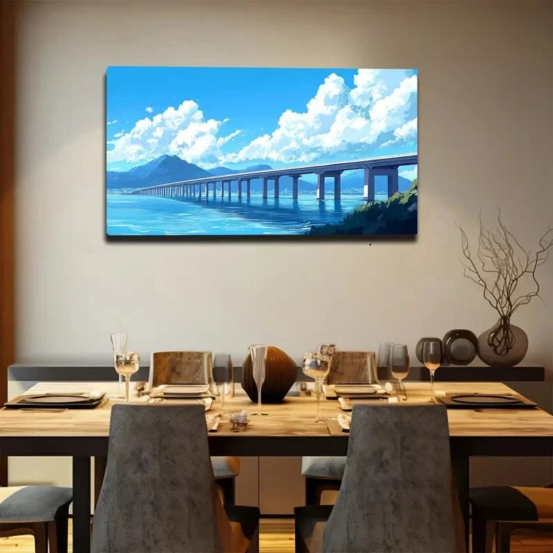 Vibrant Blue Skies & Clouds Wall Art canvas office home room framed 120x60cm