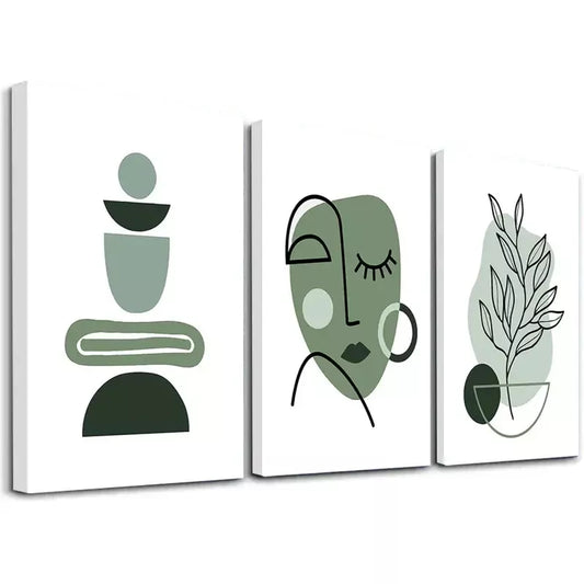 3pcs Minimalist Monochrome Botanical design Art Set Canvas Framed 50x70cm - High Quality Print 100% Australian Made Wall Canvas Ready to Hang